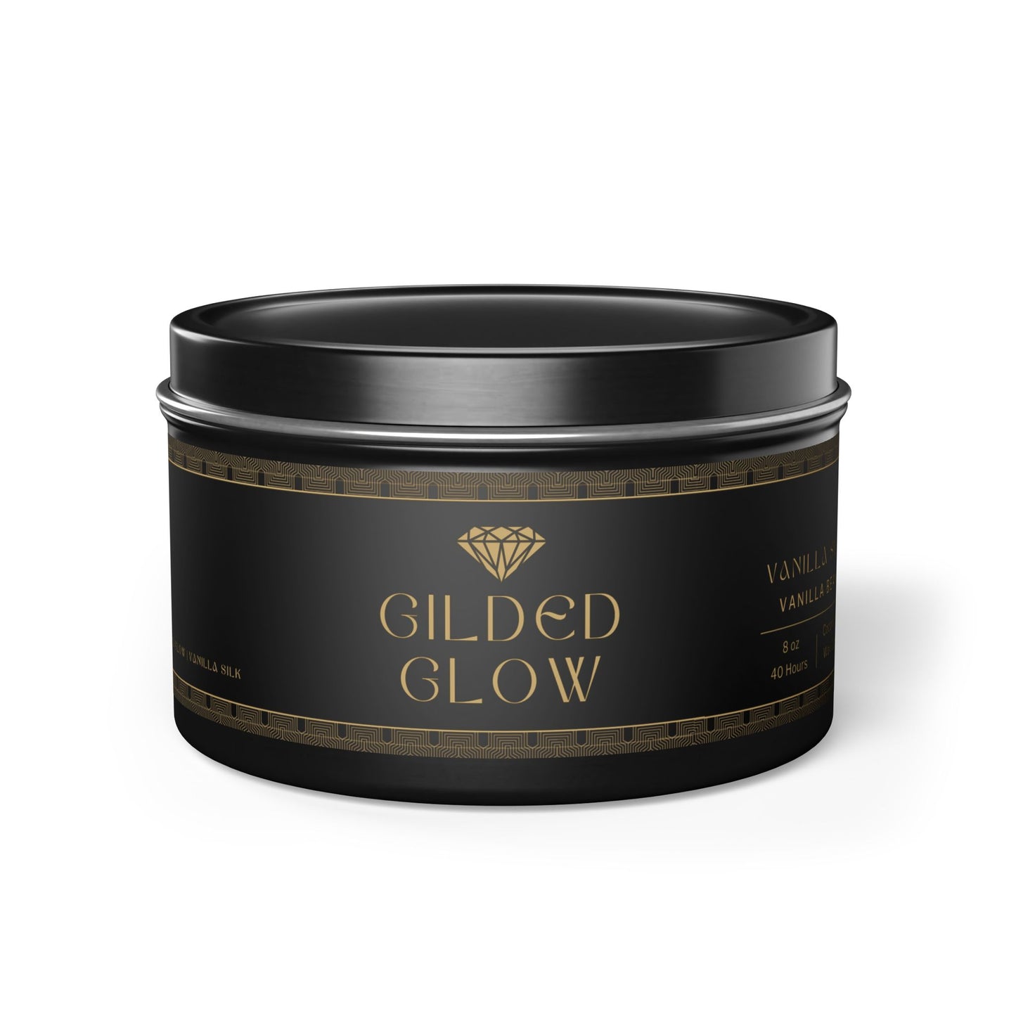 Gilded Glow Tin Candle - Vanilla Silk (Vanilla & Bourbon, 8 oz)