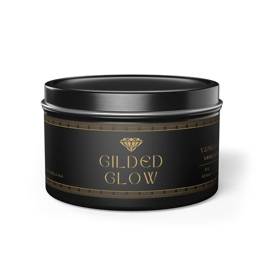 Gilded Glow Tin Candle - Vanilla Silk (Vanilla & Bourbon, 8 oz)