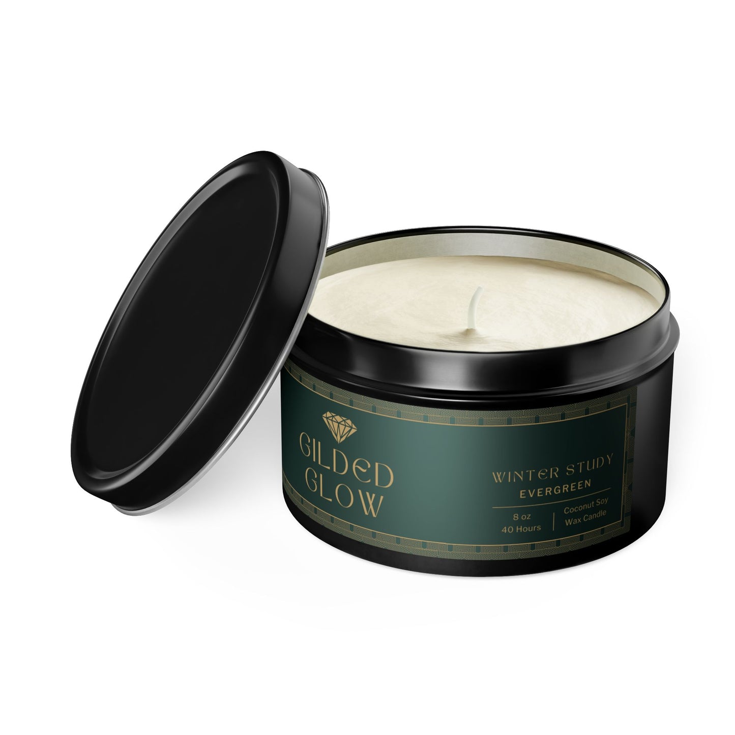 Gilded Glow Tin Candle - Winter Study (Evergreen, 8 oz)