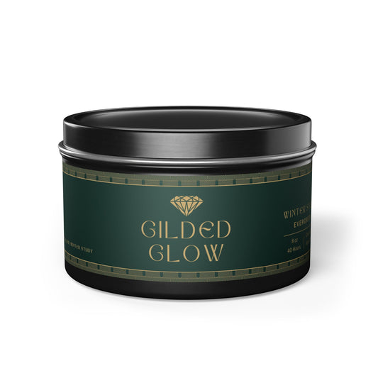 Gilded Glow Tin Candle - Winter Study (Evergreen, 8 oz)